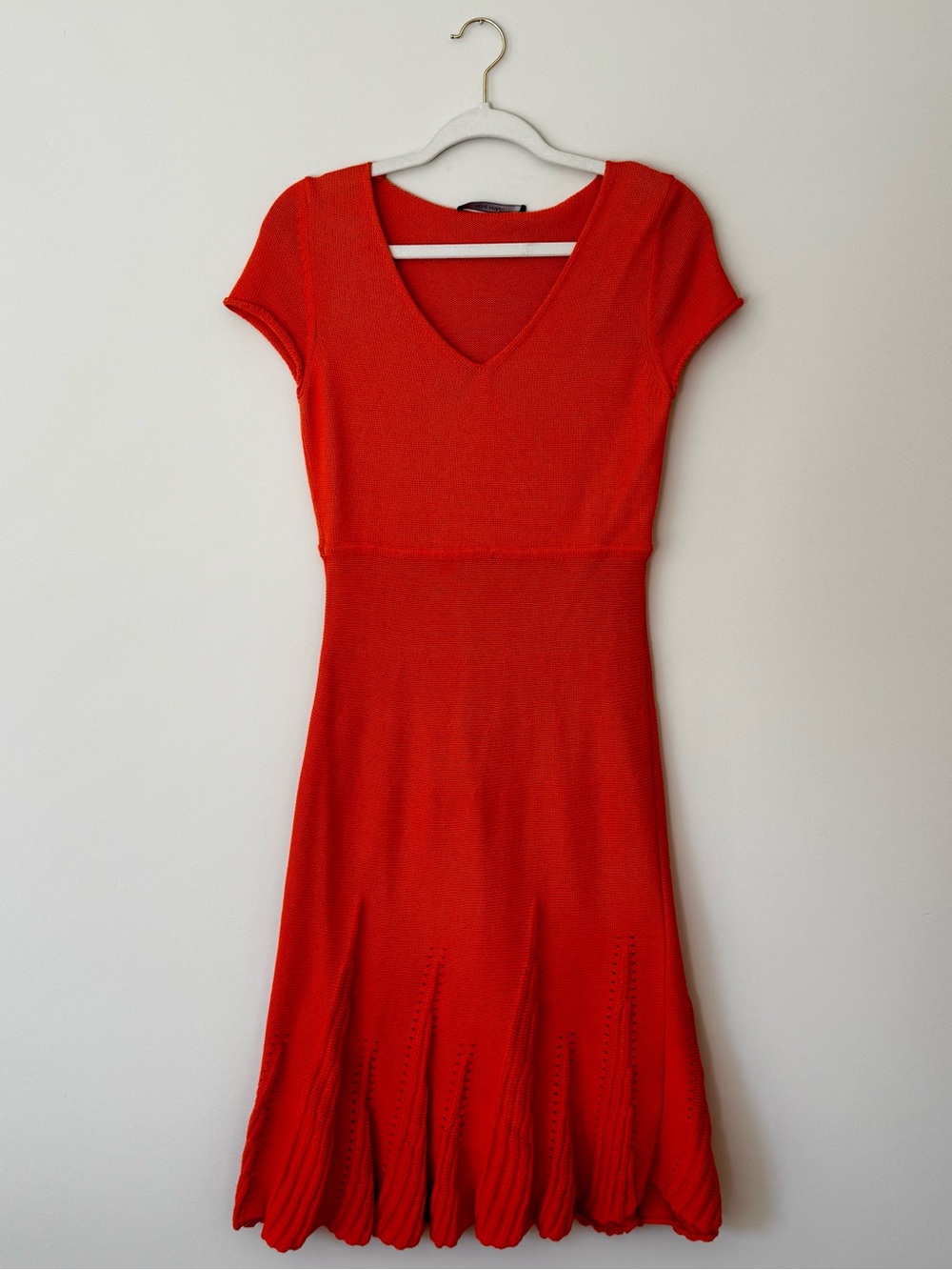 Nove Marzo 100% Cotton Knit Cap Sleeve Midi Dress, Orange – Size 6